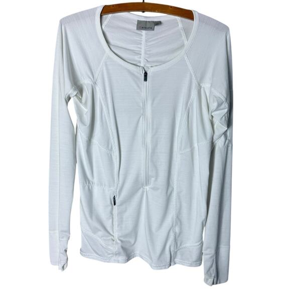 Athleta Women’s Sz M Pacifica Rashguard Top White Long Sleeve Half Zip 594399 - Picture 1 of 8
